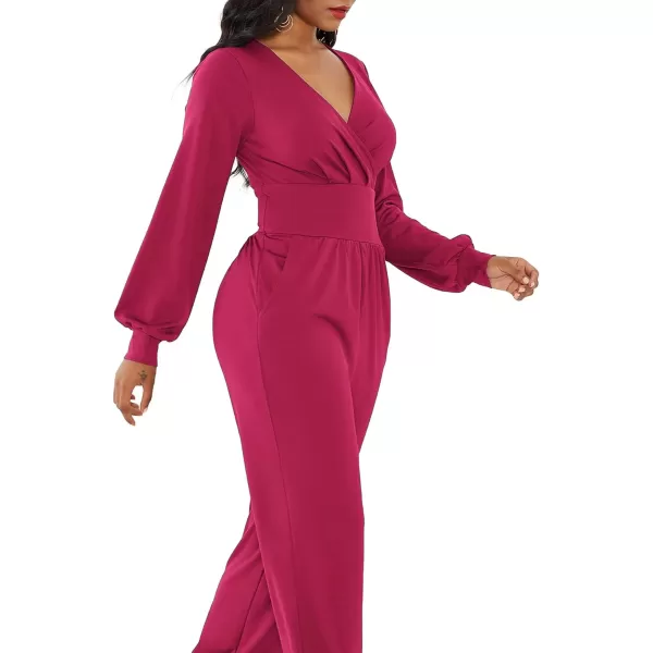 LYANER Women's Deep V Neck Long Sleeve Wrap Front Jumpsuit Pant Cocktail Party Romper