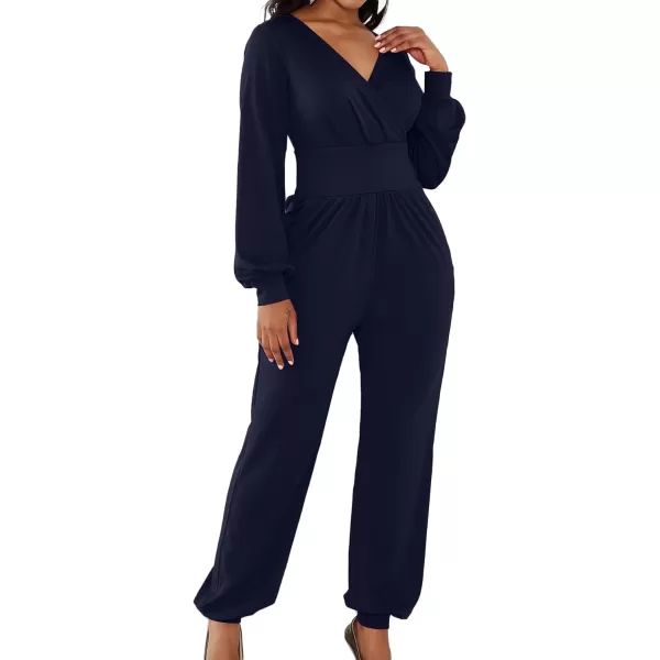 LYANER Women's Deep V Neck Long Sleeve Wrap Front Jumpsuit Pant Cocktail Party Romper