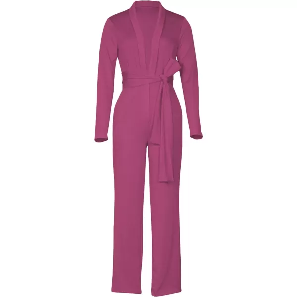 LYANER Women's Deep V Neck Shawl Collar Long Sleeve Pant with Pockets Waist Tie Romper Blazer Jumpsuit