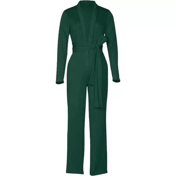 LYANER Women's Deep V Neck Shawl Collar Long Sleeve Pant with Pockets Waist Tie Romper Blazer Jumpsuit