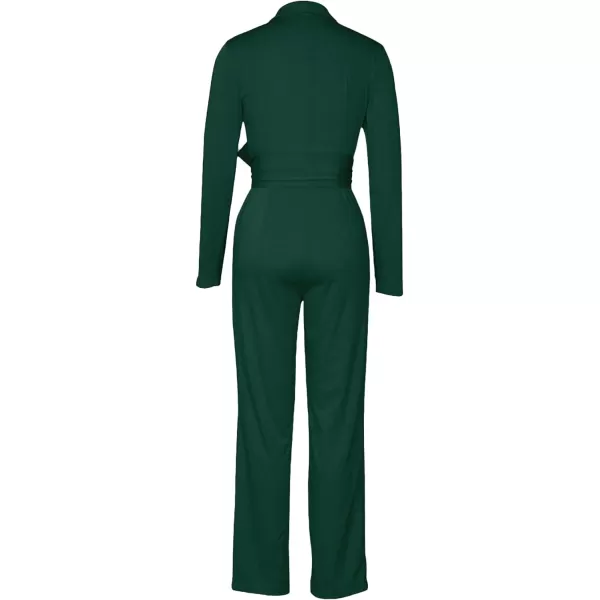 LYANER Women's Deep V Neck Shawl Collar Long Sleeve Pant with Pockets Waist Tie Romper Blazer Jumpsuit