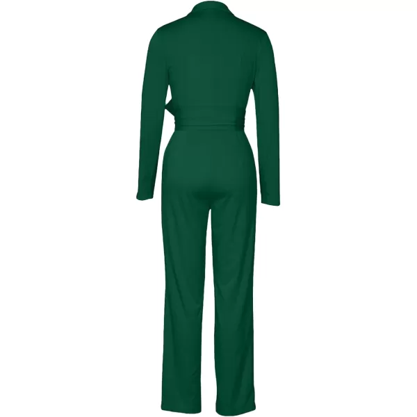 LYANER Women's Deep V Neck Shawl Collar Long Sleeve Pant with Pockets Waist Tie Romper Blazer Jumpsuit