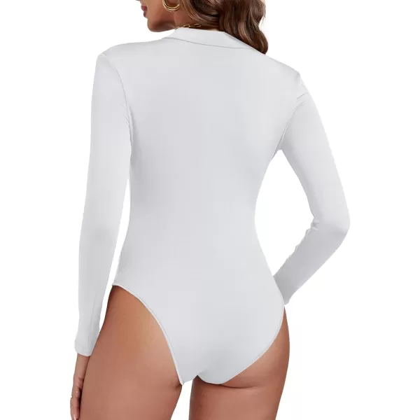 LYANER Women's Deep V Neck Zipper Fitted Long Sleeve Bodysuit Leotard Top