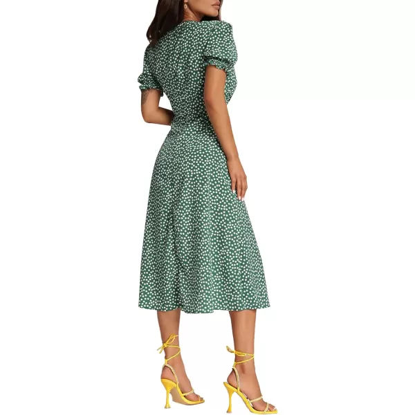 LYANER Women's Disty Floral Sweetheart Neck Split Ruffle Short Puff Sleeve Midi Dress