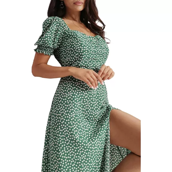 LYANER Women's Disty Floral Sweetheart Neck Split Ruffle Short Puff Sleeve Midi Dress
