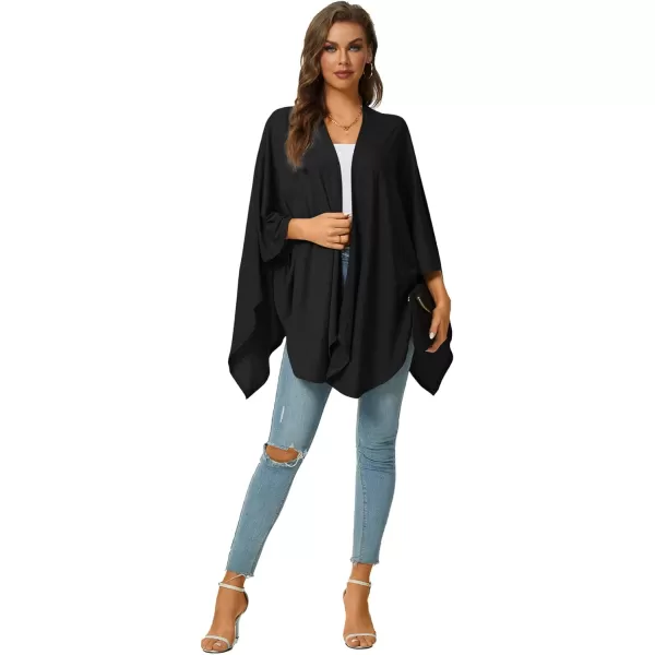 LYANER Women's Drape Front Open Irregular Hem 3/4 Batwing Sleeve Knitted Cardigan Outwear Coat