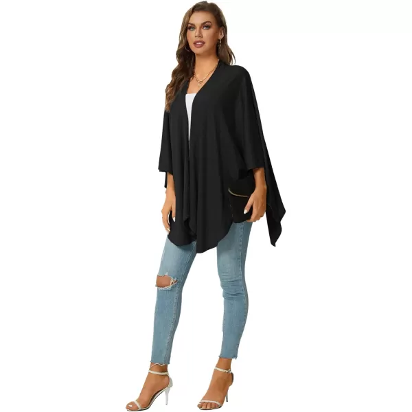 LYANER Women's Drape Front Open Irregular Hem 3/4 Batwing Sleeve Knitted Cardigan Outwear Coat