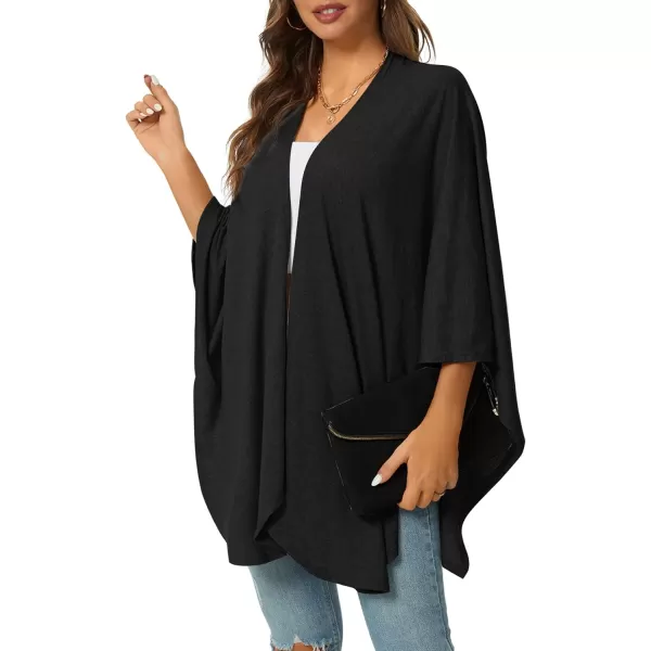 LYANER Women's Drape Front Open Irregular Hem 3/4 Batwing Sleeve Knitted Cardigan Outwear Coat