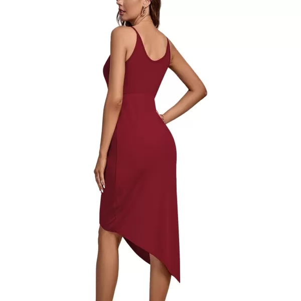 LYANER Women's Drape V Neck Ruched Spaghetti Strap Wrap Slit Front Sleeveless Party Midi Dress