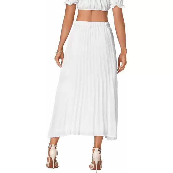 LYANER Women's Elastic High Waist Flowy Pleated Chiffon Swing A-line Causal Midi Skirt