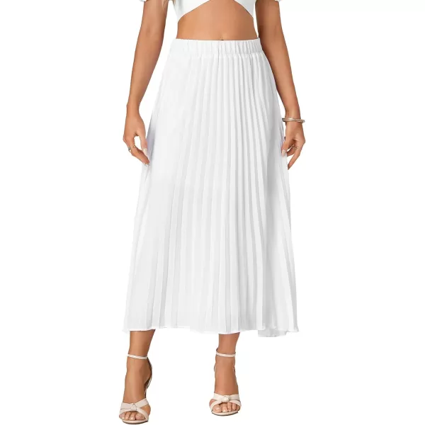 LYANER Women's Elastic High Waist Flowy Pleated Chiffon Swing A-line Causal Midi Skirt