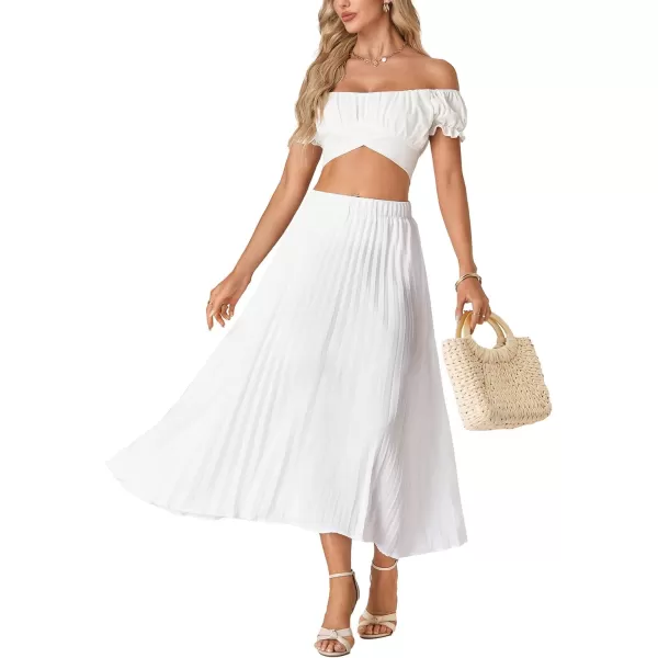 LYANER Women's Elastic High Waist Flowy Pleated Chiffon Swing A-line Causal Midi Skirt