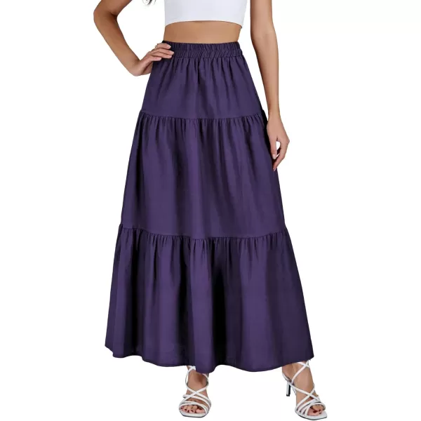 LYANER Women's Elastic Waist Pleated Layer Ruffle Hem Flowy A Line Loose Maxi Long Skirt