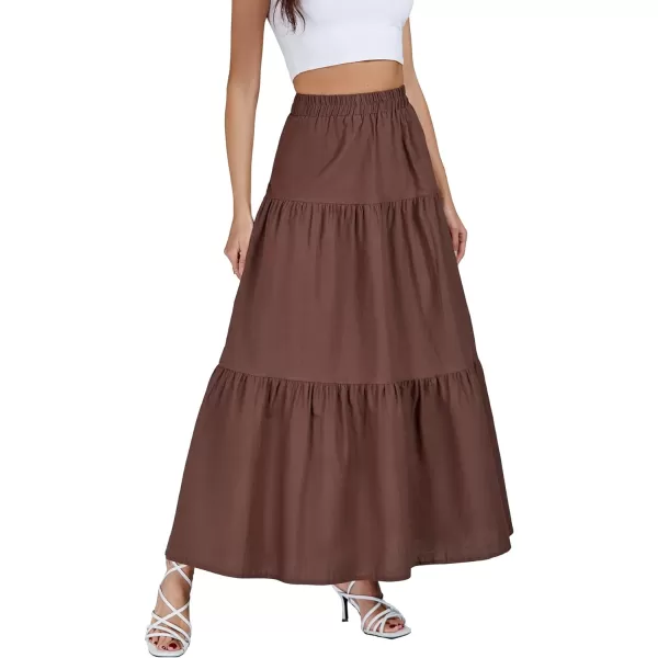 LYANER Women's Elastic Waist Pleated Layer Ruffle Hem Flowy A Line Loose Maxi Long Skirt