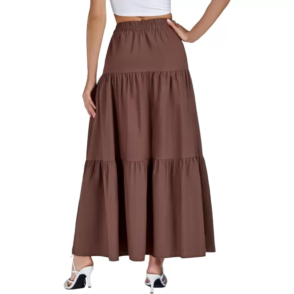 LYANER Women's Elastic Waist Pleated Layer Ruffle Hem Flowy A Line Loose Maxi Long Skirt