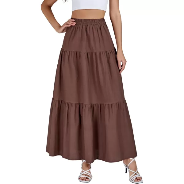 LYANER Women's Elastic Waist Pleated Layer Ruffle Hem Flowy A Line Loose Maxi Long Skirt