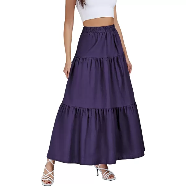 LYANER Women's Elastic Waist Pleated Layer Ruffle Hem Flowy A Line Loose Maxi Long Skirt