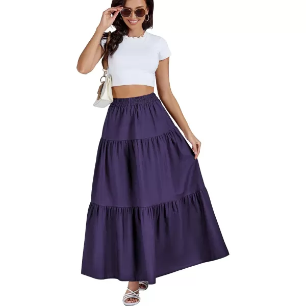 LYANER Women's Elastic Waist Pleated Layer Ruffle Hem Flowy A Line Loose Maxi Long Skirt
