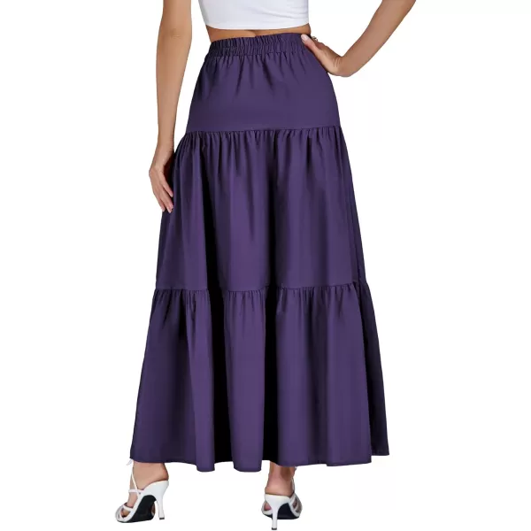 LYANER Women's Elastic Waist Pleated Layer Ruffle Hem Flowy A Line Loose Maxi Long Skirt