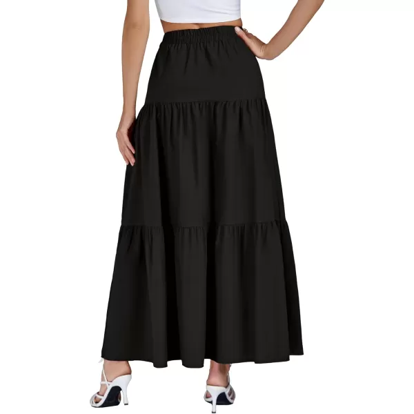 LYANER Women's Elastic Waist Pleated Layer Ruffle Hem Flowy A Line Loose Maxi Long Skirt