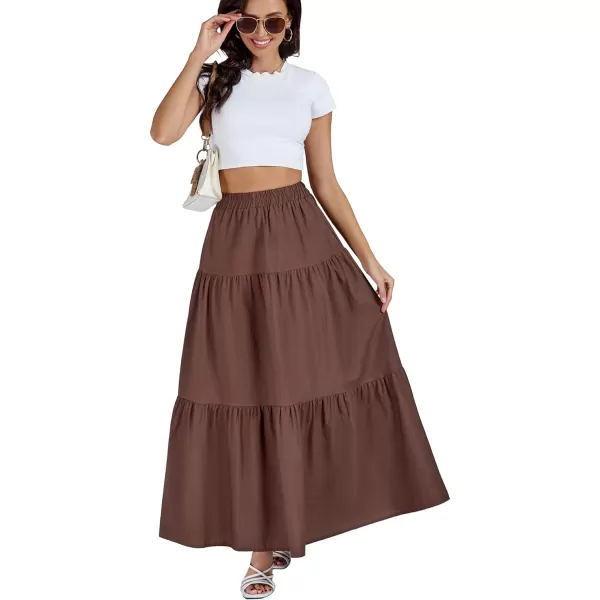 LYANER Women's Elastic Waist Pleated Layer Ruffle Hem Flowy A Line Loose Maxi Long Skirt
