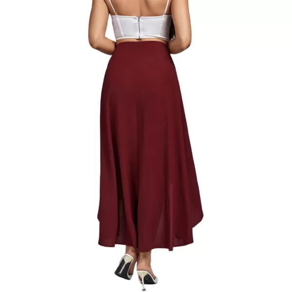 LYANER Women's Elastic Waist Split Slit Wrap Draped Ruffle Asymmetrical Hem Flare Maxi Skirt