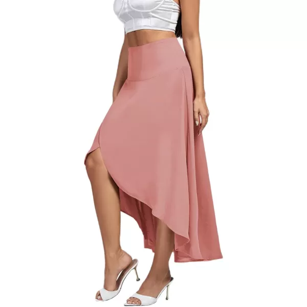 LYANER Women's Elastic Waist Split Slit Wrap Draped Ruffle Asymmetrical Hem Flare Maxi Skirt