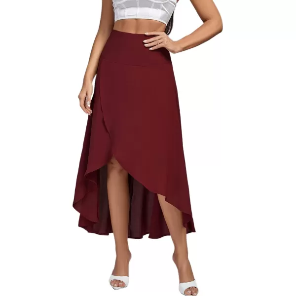 LYANER Women's Elastic Waist Split Slit Wrap Draped Ruffle Asymmetrical Hem Flare Maxi Skirt