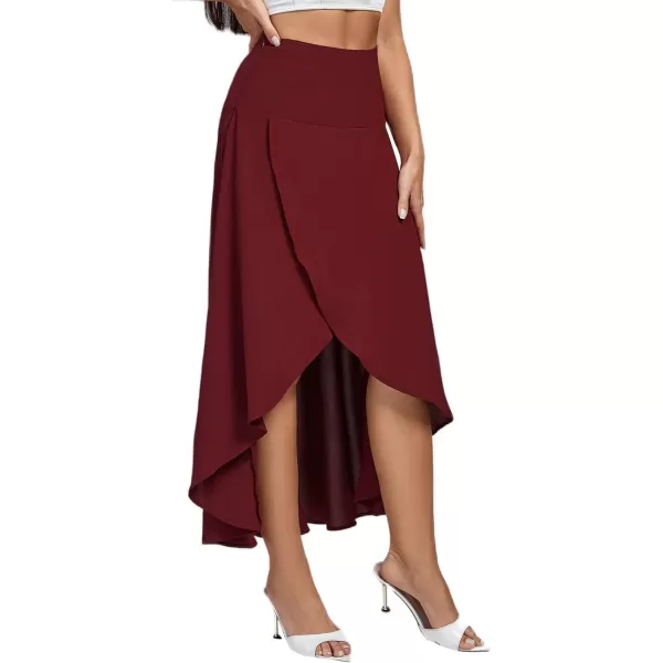 LYANER Women's Elastic Waist Split Slit Wrap Draped Ruffle Asymmetrical Hem Flare Maxi Skirt