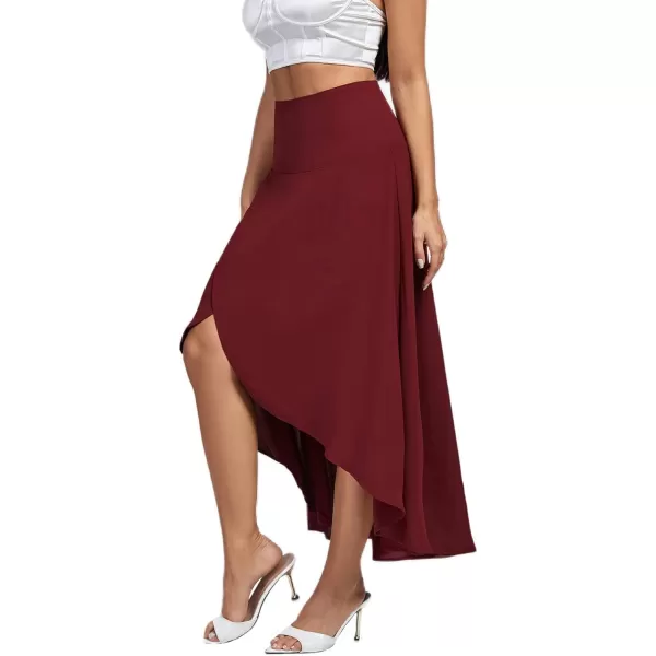 LYANER Women's Elastic Waist Split Slit Wrap Draped Ruffle Asymmetrical Hem Flare Maxi Skirt