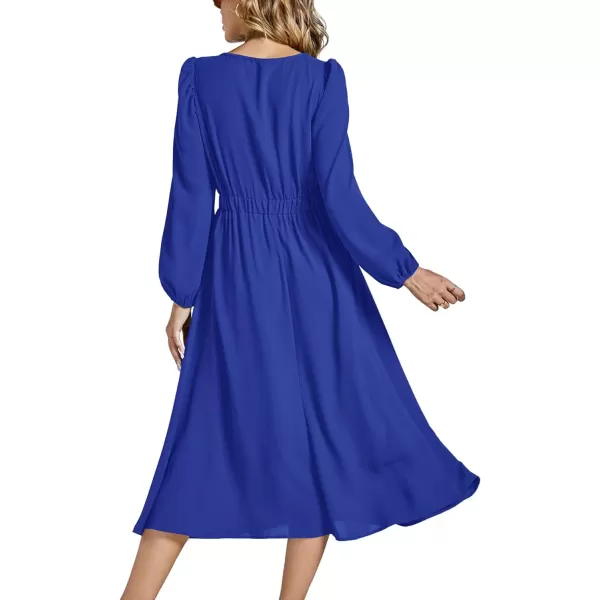 LYANER Women's Elegant Bow Tie Crew Neck Puff Long Sleeve A-Line Swing Midi Dress