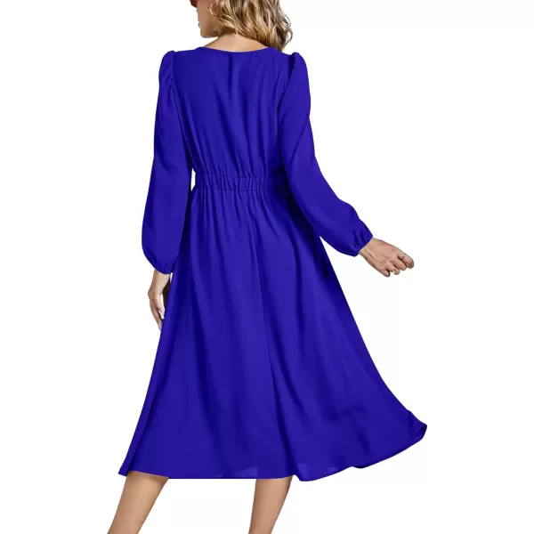 LYANER Women's Elegant Bow Tie Crew Neck Puff Long Sleeve A-Line Swing Midi Dress