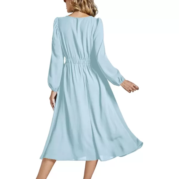 LYANER Women's Elegant Bow Tie Crew Neck Puff Long Sleeve A-Line Swing Midi Dress