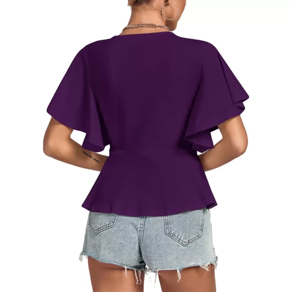 LYANER Women's Elegant Crewneck Ruffle Short Sleeve Blouse Shirt Peplum Top