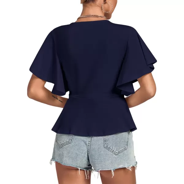 LYANER Women's Elegant Crewneck Ruffle Short Sleeve Blouse Shirt Peplum Top