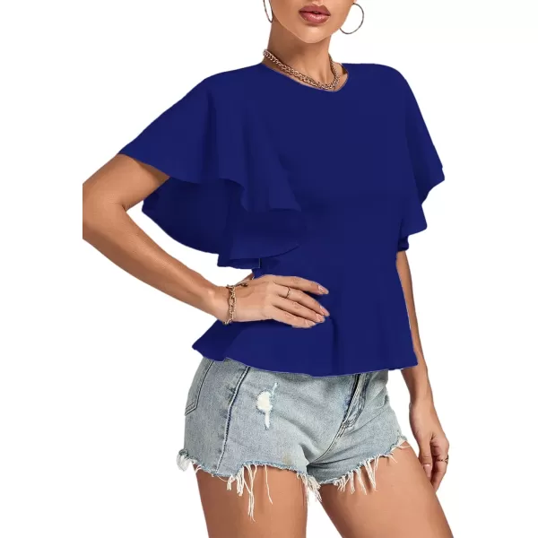 LYANER Women's Elegant Crewneck Ruffle Short Sleeve Blouse Shirt Peplum Top