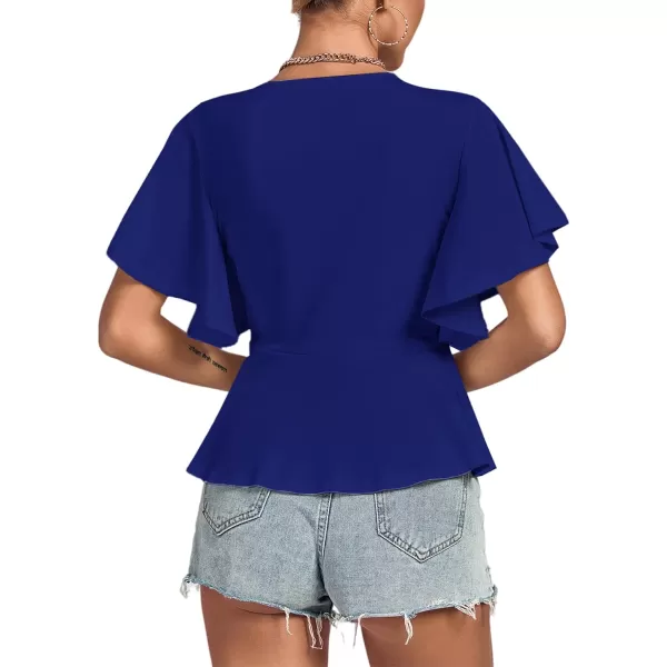 LYANER Women's Elegant Crewneck Ruffle Short Sleeve Blouse Shirt Peplum Top