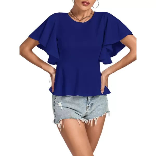 LYANER Women's Elegant Crewneck Ruffle Short Sleeve Blouse Shirt Peplum Top