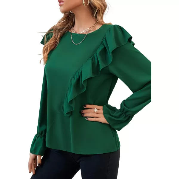 LYANER Women's Elegant Crewneck Ruffle Trim Long Sleeve Blouse Shirt Top