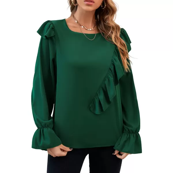 LYANER Women's Elegant Crewneck Ruffle Trim Long Sleeve Blouse Shirt Top