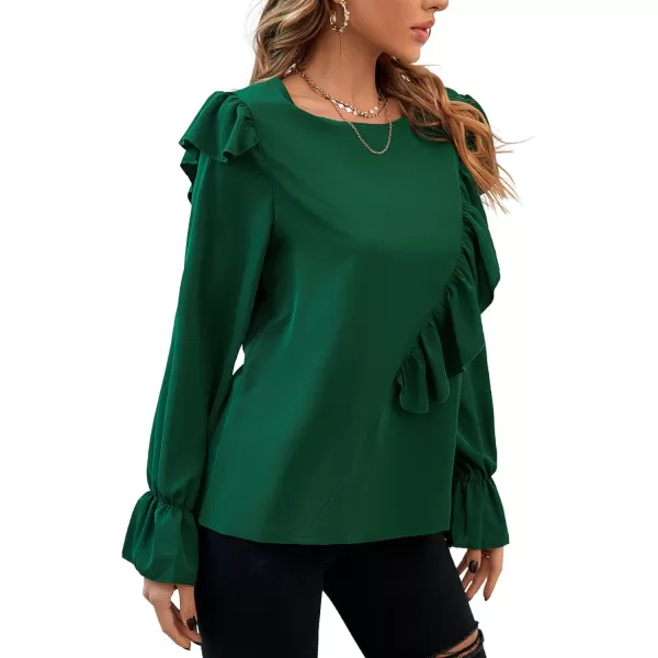 LYANER Women's Elegant Crewneck Ruffle Trim Long Sleeve Blouse Shirt Top