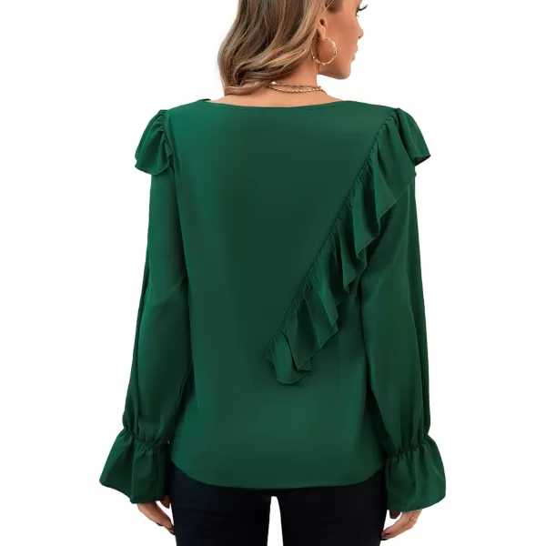 LYANER Women's Elegant Crewneck Ruffle Trim Long Sleeve Blouse Shirt Top