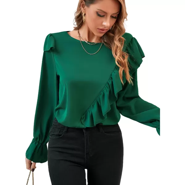 LYANER Women's Elegant Crewneck Ruffle Trim Long Sleeve Blouse Shirt Top