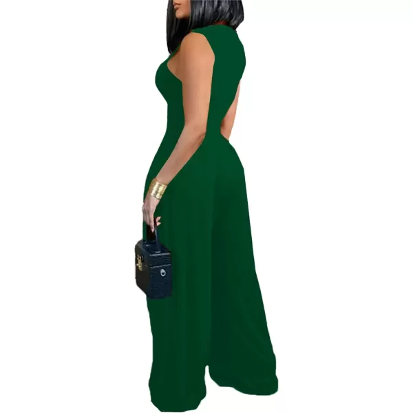 LYANER Women's Elegant Crewneck Sleeveless High Waist Long Wide Leg Pant Jumpsuit Romper