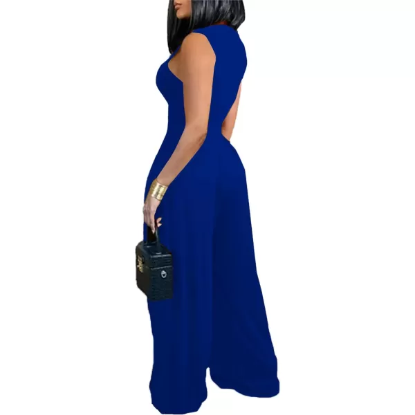 LYANER Women's Elegant Crewneck Sleeveless High Waist Long Wide Leg Pant Jumpsuit Romper