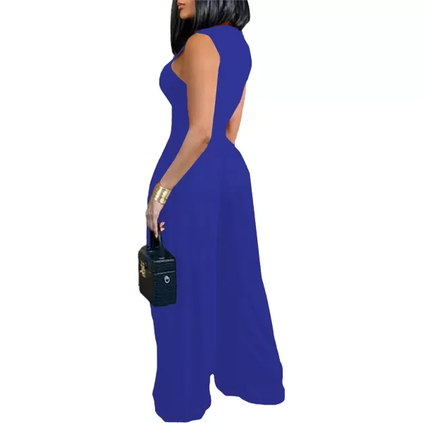 LYANER Women's Elegant Crewneck Sleeveless High Waist Long Wide Leg Pant Jumpsuit Romper