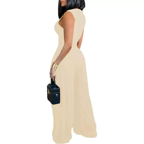 LYANER Women's Elegant Crewneck Sleeveless High Waist Long Wide Leg Pant Jumpsuit Romper