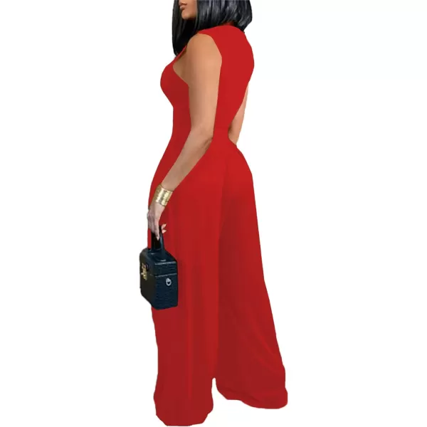 LYANER Women's Elegant Crewneck Sleeveless High Waist Long Wide Leg Pant Jumpsuit Romper