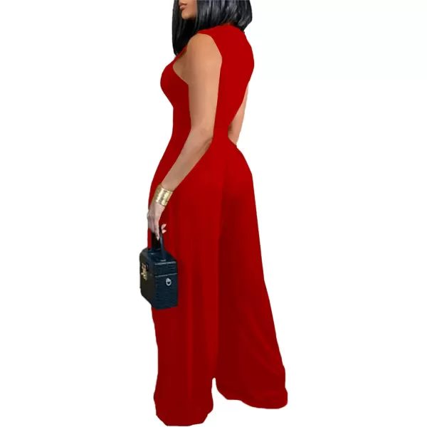 LYANER Women's Elegant Crewneck Sleeveless High Waist Long Wide Leg Pant Jumpsuit Romper