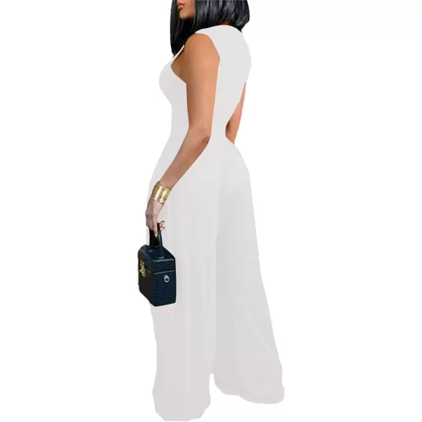 LYANER Women's Elegant Crewneck Sleeveless High Waist Long Wide Leg Pant Jumpsuit Romper